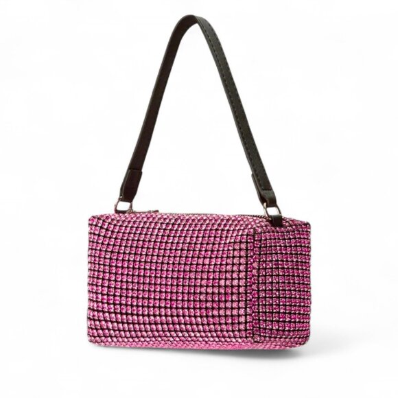 Unbranded NEW Pink Heiress Style Rhinestone Clutch Bag with crossbody strap - Picture 3 of 3